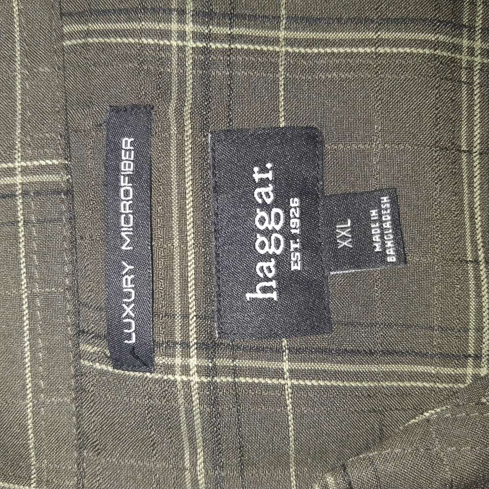 Men's Haggar Premium Luxury Microfiber Long Sleeve Shirt XXL Green Striped - Picture 4 of 9